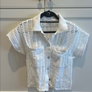White Crochet Button-Up Top